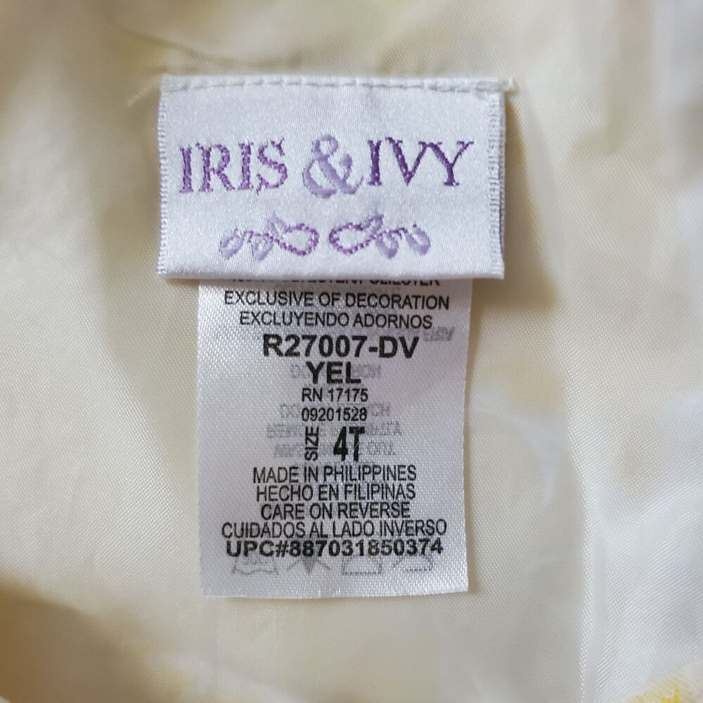Iris & Ivy Toddler Girls Yellow Embroidered Lace Bow Sleeveless A-Line Dress 4T - Picture 10 of 15